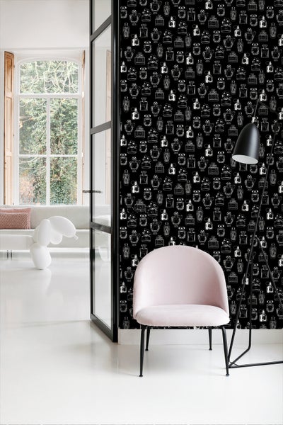 ESTAhome Tapete Parfumflaschen Schwarz und Weiß - 53 cm x 10.05 m - 128827