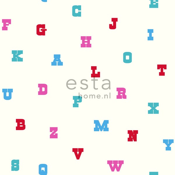 ESTAhome Tapete Alphabet Türkis und Rosa - 53 cm x 10.05 m - 137325