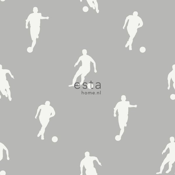ESTAhome Tapete Fußballspieler Grau - 53 cm x 10.05 m - 128801