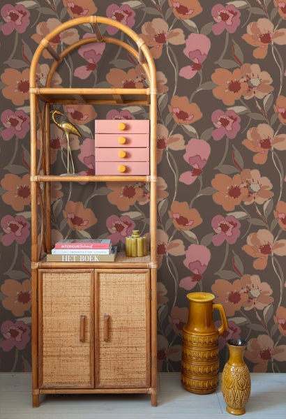 ESTAhome Tapete Blumen Terrakotta und Altrosa - 50 x 900 cm - 130991