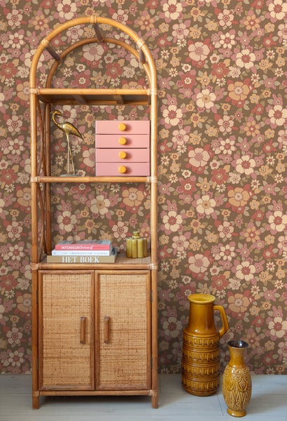 ESTAhome Tapete Retro Blumen Rot und Braun - 50 x 900 cm - 131530
