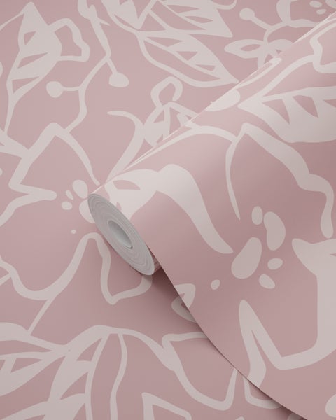 ESTAhome Tapete Blätter und Blumen Altrosa - 50 x 900 cm - 131377