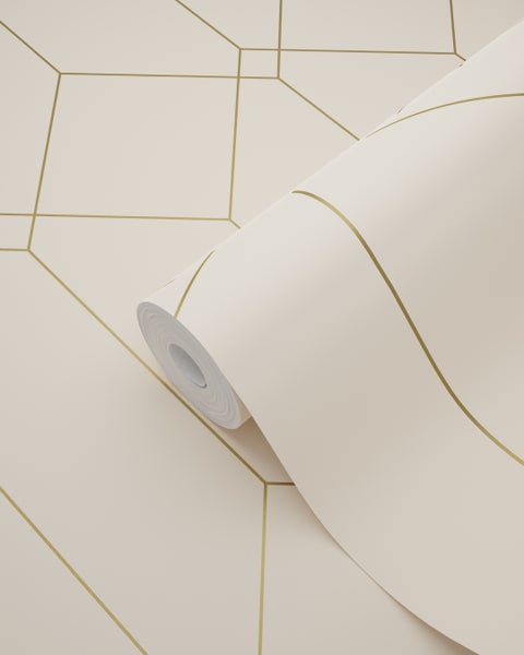 ESTAhome Tapete Art Decó Muster Gold und Beige - 53 cm x 10.05 m - 139747