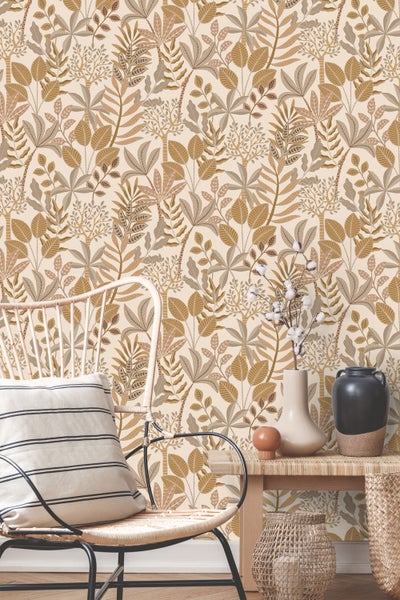 ESTAhome Tapete Blätter Beige und Sandbraun - 50 x 900 cm - 139678