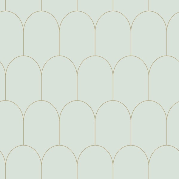 ESTAhome Tapete Art Decó Muster Mintgrün und Gold - 53 cm x 10.05 m - 139202
