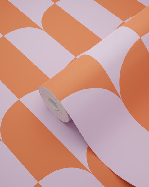 ESTAhome Tapete Art Decó Muster Violett und Orange - 53 cm x 10.05 m - 139982