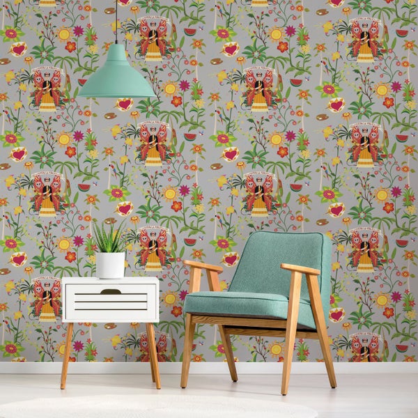 Walls4You Tapete tropische Blätter und Blüten Grau und Mehrfarbig - 53 cm x 10 m - 640126