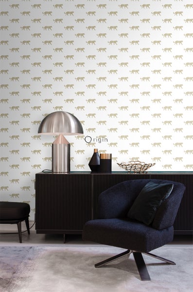 Origin Wallcoverings Tapete Panter Weiß und Gold - 53 cm x 10.05 m - 347685