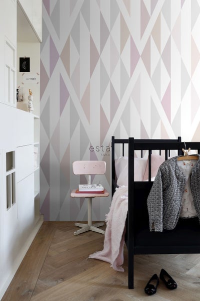 ESTAhome Fototapete Karomuster Schwarz, Weiß und Altrosa - 150 x 279 cm - 158903
