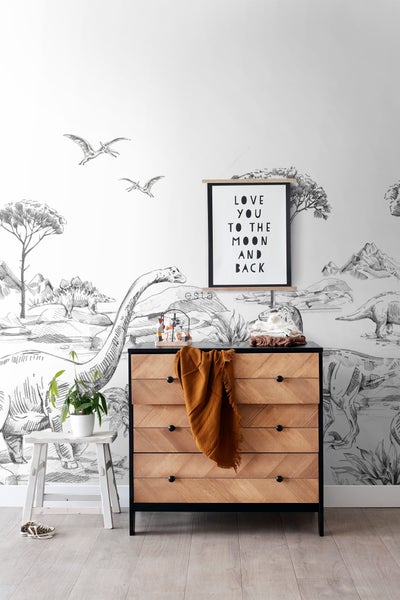 ESTAhome Fototapete Dinosaurier Schwarz-Weiß - 300 x 279 cm - 159063