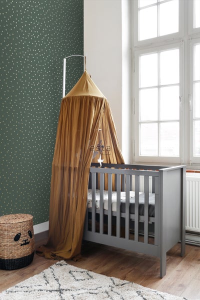 ESTAhome Tapete Punkte Dunkelgrün und Gold - 53 cm x 10.05 m - 139275