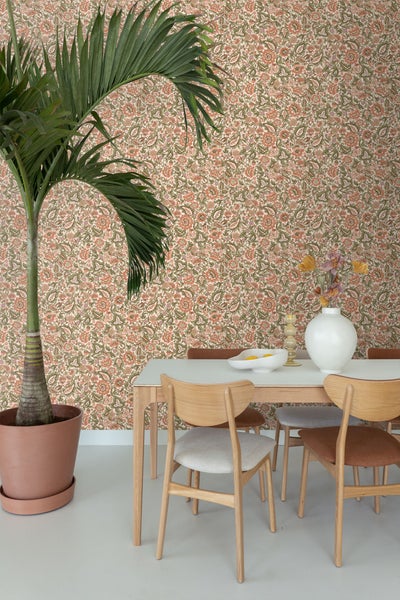ESTAhome Tapete Blumenmuster Grün und Terrakotta - 50 x 900 cm - 131494