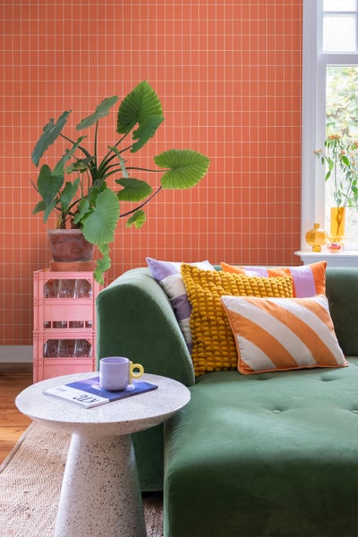 ESTAhome Tapete kleine Fliesen Orange und Weiß - 50 x 900 cm - 139963