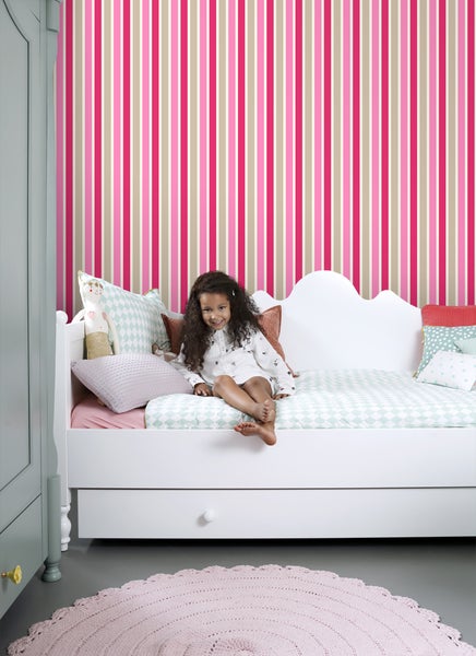 ESTAhome Tapete Streifen Rosa und Beige - 53 cm x 10.05 m - 116513