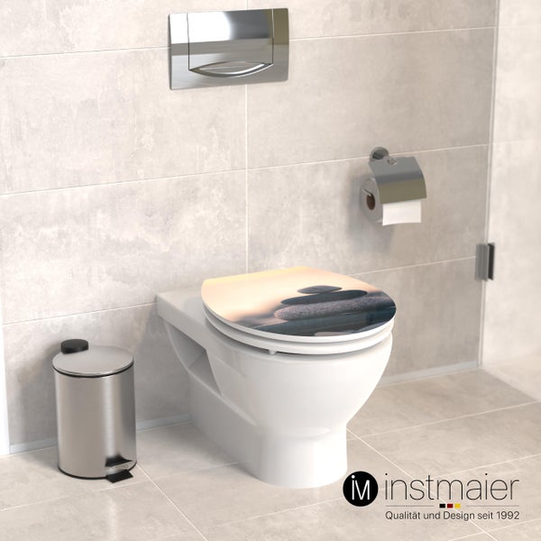 instmaier WC Sitz WC9M | FSC zertifiziertes Holz | Toilettendeckel mit Absenkautomatik | Klobrille Motiv - Stapel Steine | Oval | Nachhaltig | MDF-Holzkern