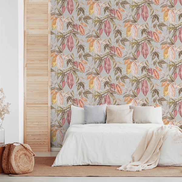 Sanders und Sanders Tapete Blätter Graugrün, Grau und Terrakotta - 53 cm x 10 m - 640220