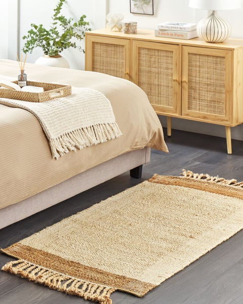 Teppich Jute sandbeige 80 x 150 cm geometrisches Muster Kurzflor DEDEMLI