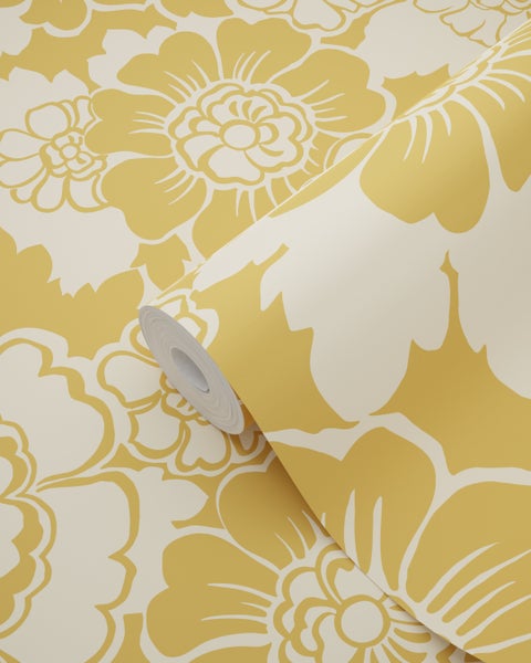 ESTAhome Tapete Retro Blumen Gelb - 50 x 900 cm - 131523
