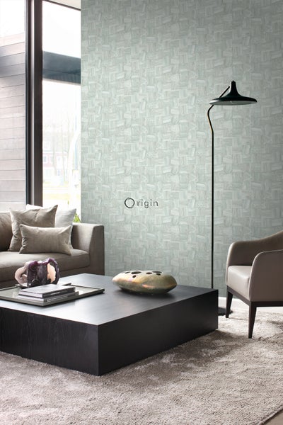 Origin Wallcoverings Tapete quadratische Holzstücke Hell Graugrün - 53 cm x 10.05 m - 347516