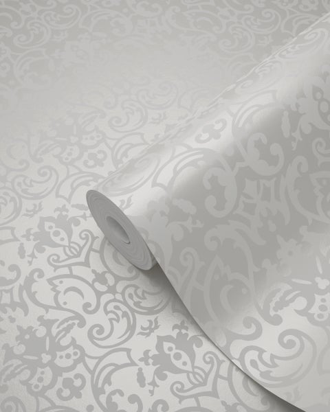 Origin Wallcoverings Tapete Ornamente Weiß und Hellgrau - 53 cm x 10.05 m - 346536