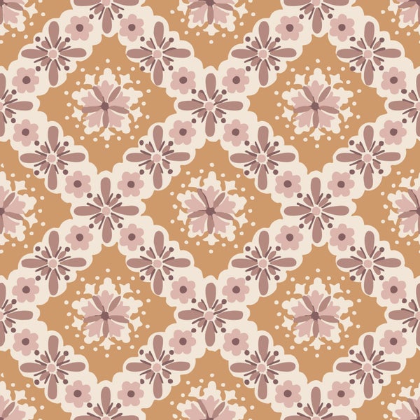 ESTAhome Tapete Blumenmuster Orange und Lila - 50 x 900 cm - 131502