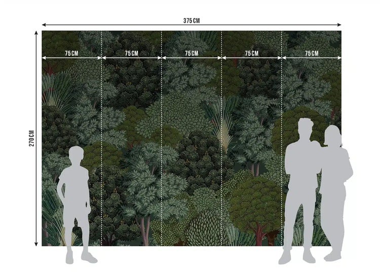 Wandbordüre mit Silhouetten von afrikanischen Tieren wie Elefanten, Giraffen und Löwen in einer Savannenlandschaft mit Akazienbäumen.