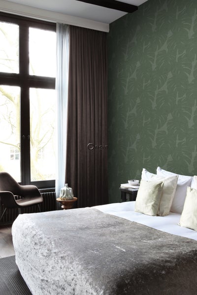 Origin Wallcoverings Tapete Blätter in Leinen-Optik Grün - 53 cm x 10.05 m - 347762