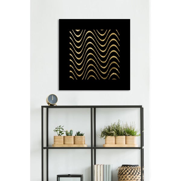 Blattgoldbild | Linien | Abstrakt | Wellen | Wandbild mit Blattgold Applikationen| Handarbeit | Deko | P1779769_GOLD, Format: 50x50cm