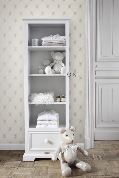 Origin Wallcoverings Tapete kapitoniertes Mustes Weiß und Hellgrau - 53 cm x 10,05 m - 346832