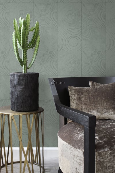 Origin Wallcoverings Tapete Querschnitte von Baumstämmen Lagunengrün - 53 cm x 10,05 m - 347547