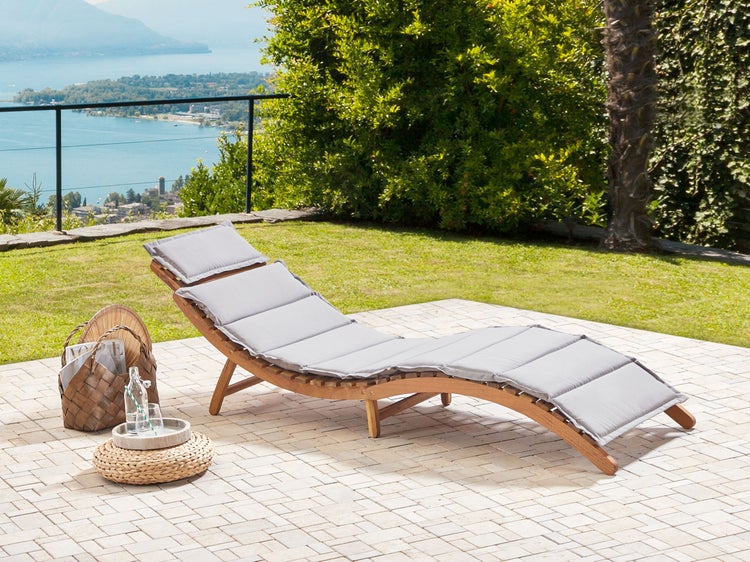 Sonnenliege mit Kissen LUINO Akazienholz Grau
