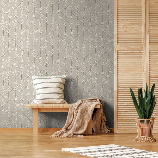 Sanders und Sanders Tapete Blüte Beige und Weiß - 53 cm x 10 m - 640180