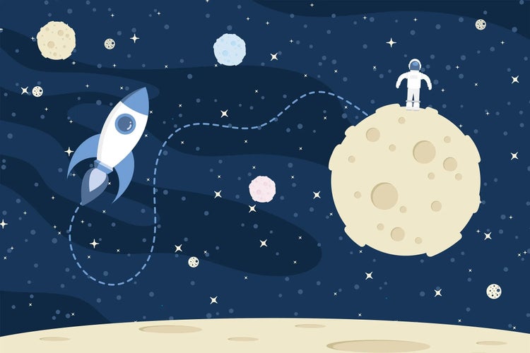 Kindertapete Weltall mit Astronaut 450 x 280 cm