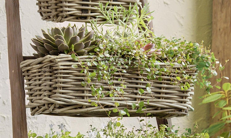 Dekoleidenschaft Rattan Pflanzkasten Koboo Grey mittel, grau, Balkonkasten mit Halterung, Blumenkasten für Draußen, Pflanzgefäß