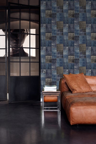 Origin Wallcoverings Tapete Kelim-Patchwork Taupe und Blau - 53 cm x 10,05 m - 347466