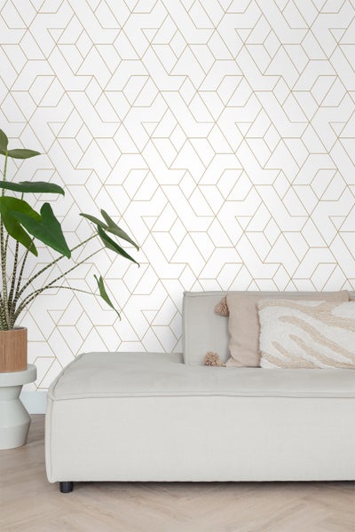ESTAhome Tapete grafische Linien Weiß und Gold - 50 x 900 cm - 139950