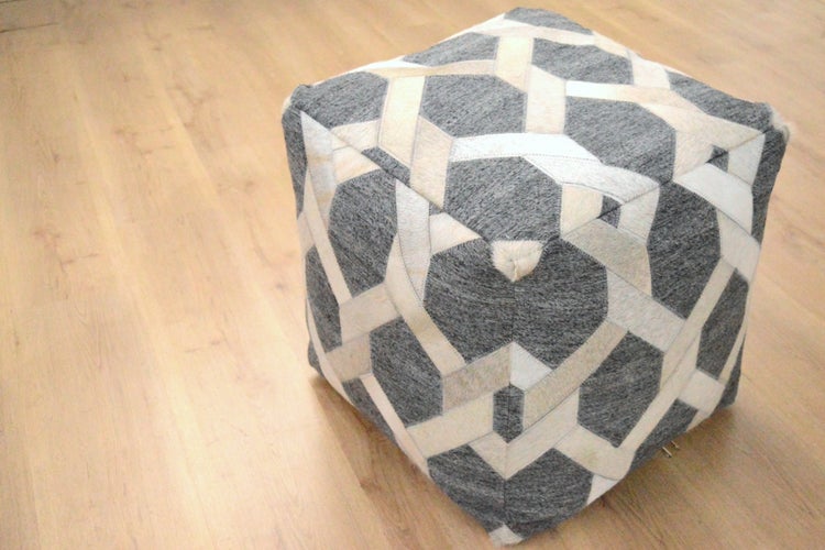 Pouf Hocker aus Leder Grau Quadrat 45 cm