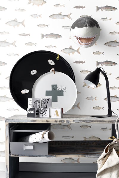 ESTAhome Tapete Fische Grau - 50 x 900 cm - 139364