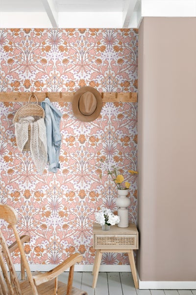 ESTAhome Tapete Blumenmuster im Jugendstil Rosa, Orange und Lila - 50 x 900 cm - 131177