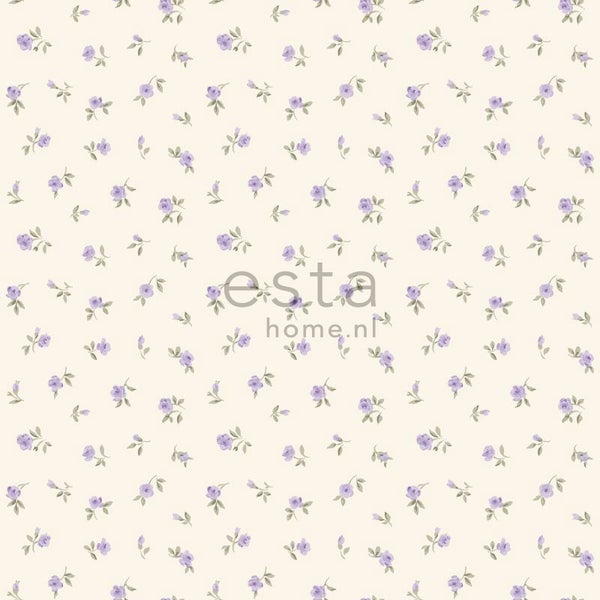 ESTAhome Tapete kleine Röschen Lila - 53 cm x 10.05 m - 137702