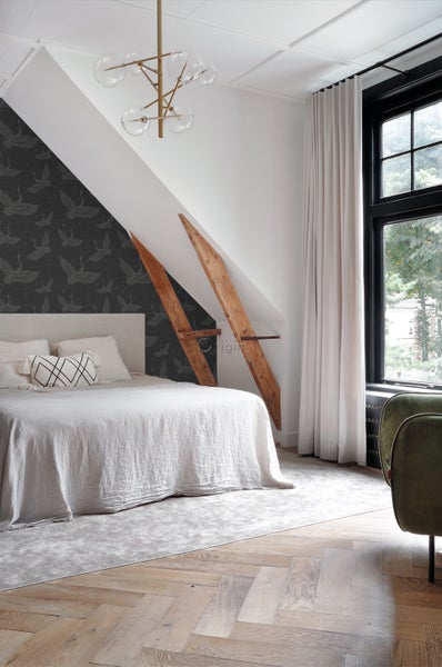 Origin Wallcoverings Tapete Kraniche Dunkelgrau - 53 cm x 10.05 m - 347760