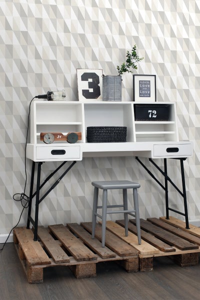 ESTAhome Tapete grafische Dreiecke Silber, Grau und Beige - 53 cm x 10.05 m - 138922