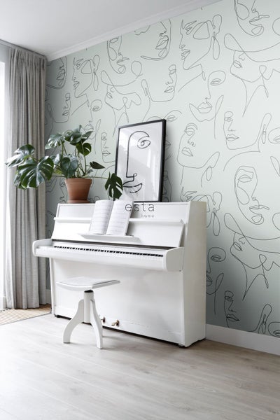 ESTAhome Fototapete Line Art Gesichter Graugrün - 150 x 279 cm - 158957