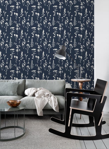 ESTAhome Tapete Feldblumen Dunkelblau - 50 x 900 cm - 139397