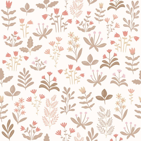 ESTAhome Tapete Feldblumen Graugrün, Hellrosa und Rot - 50 x 900 cm - 131093