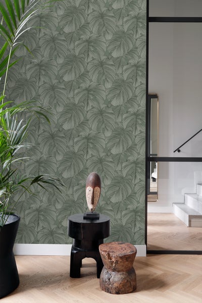 Origin Wallcoverings Tapete 3D Muster Blätter Graugrün - 50 x 900 cm - 347919