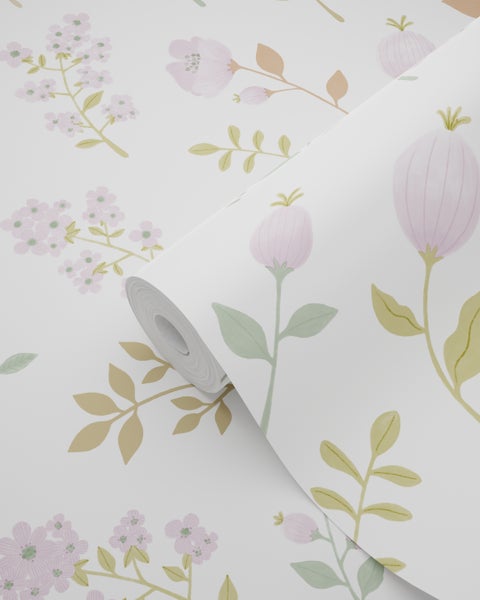 ESTAhome Tapete Blumen Violett und Graugrün - 50 x 900 cm - 139975
