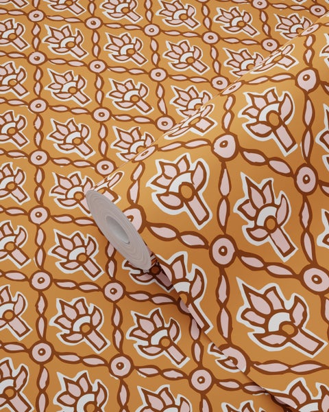 ESTAhome Tapete Blumenmuster Orange und Rosa - 50 x 900 cm - 131542