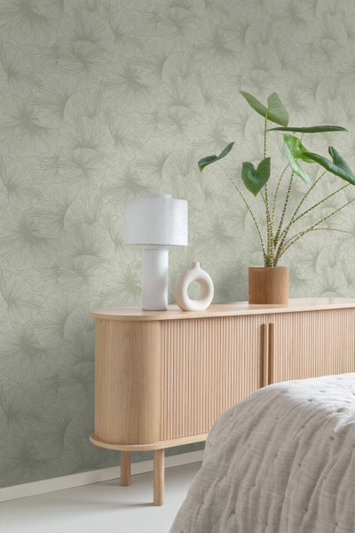 Origin Wallcoverings Tapete 3D Muster Blätter Graugrün - 53 cm x 10.05 m - 348008
