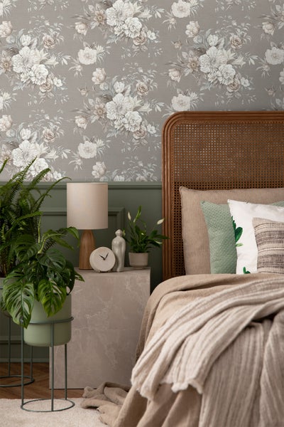 Borastapeter Tapete Blumenstillleben Taupe - 53 cm x 10.05 m - 660258